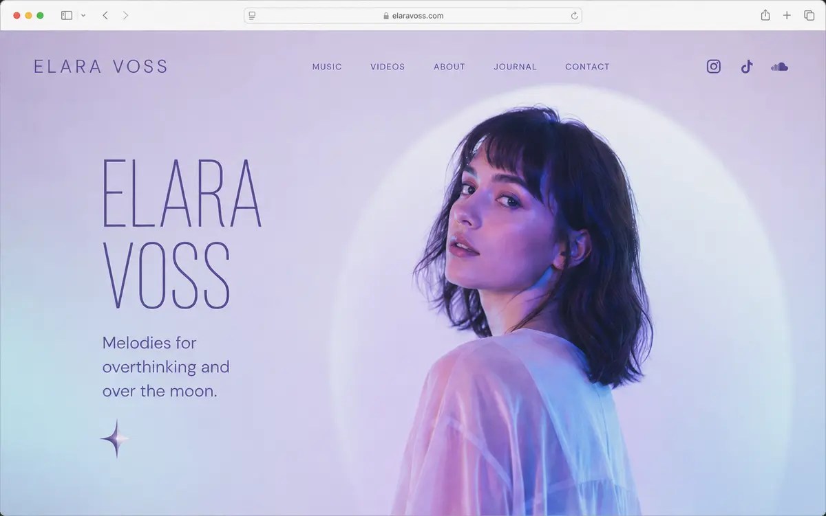 Elara Voss alt-pop artist website concept