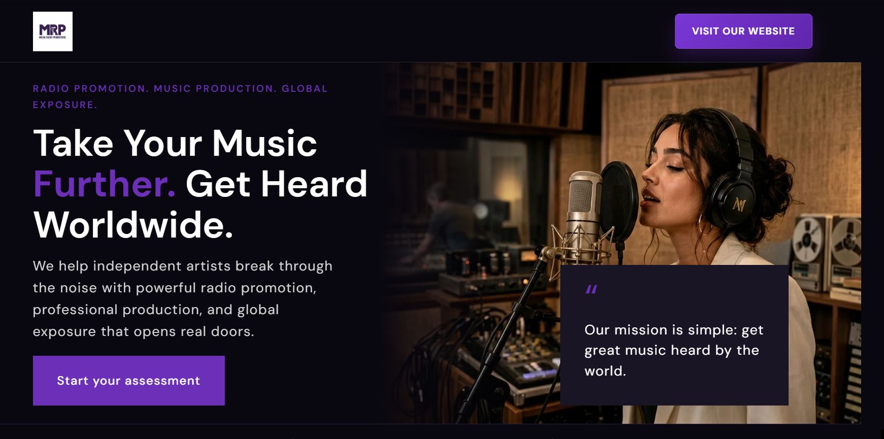 Music landing page screenshot